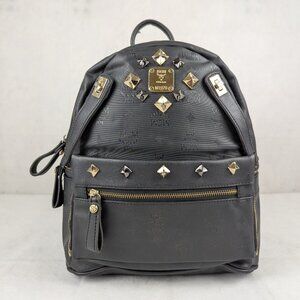 MCM Rucksack Visetos Black Canvas Small Leather Backpack
